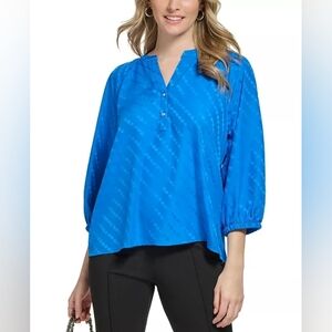 NWT Karl Lagerfeld Paris Jacquard Aviator Sunglasses Blouse In French Blue Large